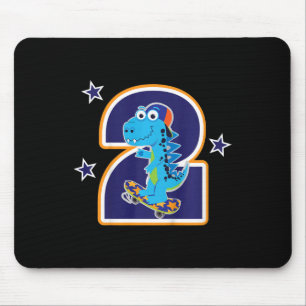 Kids 2nd Birthday Funny Dinosaur Skateboarding 2 Y Mouse Pad