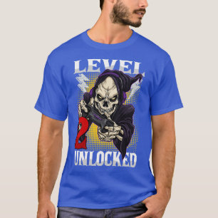 Kids 2nd Birthday Gamer Skeleton Level 2 Unlocked T-Shirt