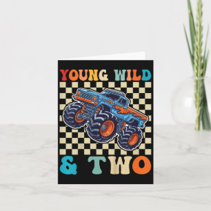 Kids 2nd Birthday Monster Truck Young Wild And Two Card