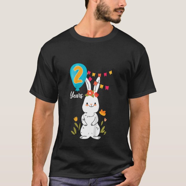 Kids 2nd Birthday Party 2 Years Bunny Rabbit Flowe T-Shirt (Front)