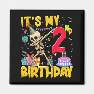 Kids 2nd Birthday Party Halloween Skeleton Magnet