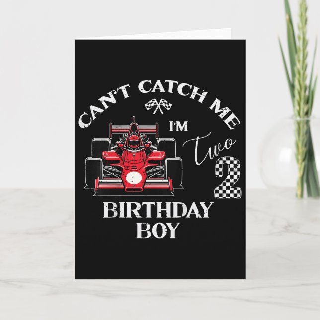 Kids 2nd Birthday Race Car Bday Boy Cant Catch Me  Card (Front)
