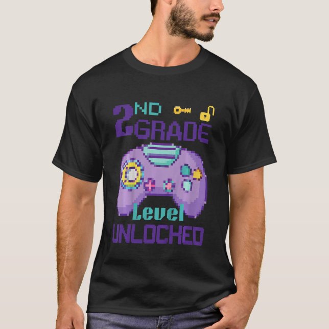 Kids 2nd Grade Level Unlocked Back To School Gamer T-Shirt (Front)