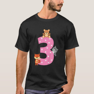 Kids 3 3rd Third Birthday Party Fox Raccoon Teddy T-Shirt
