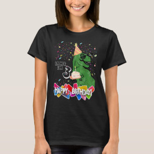 Kids 3 Year Old 3rd Birthday Boy Rex Dinosaur T-Shirt