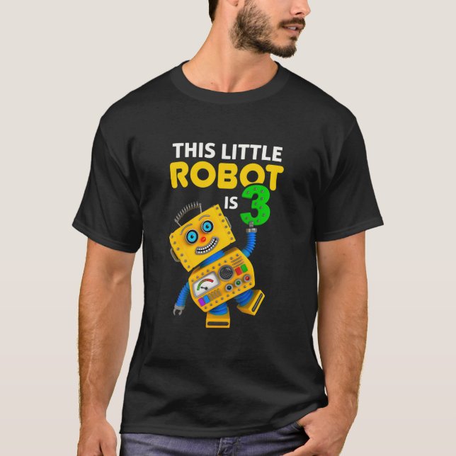 Kids 3 Year Old Cute Robot Birthday T-Shirt (Front)