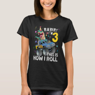 Kids 3 Year Old Dinosaur Rex Monster Truck 3rd Bir T-Shirt