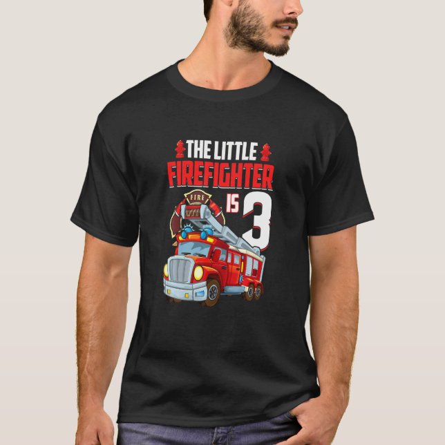 Kids 3 Year Old Firefighter Birthday Party Fire Tr T-Shirt (Front)