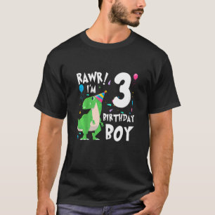 Kids 3 Year Old Gifts 3rd Birthday Boy T Rex Dinos T-Shirt