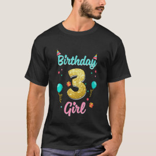 Kids 3 Year Old Happy 3rd Birthday Girl Party T-Shirt