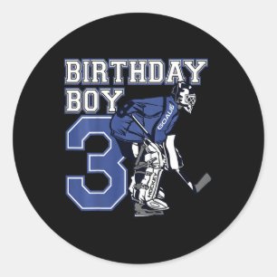 Kids 3 Year Old Ice Hockey Goalie Themed Birthday  Classic Round Sticker
