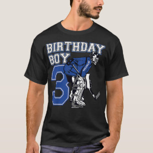 Kids 3 Year Old Ice Hockey Goalie Themed Birthday T-Shirt
