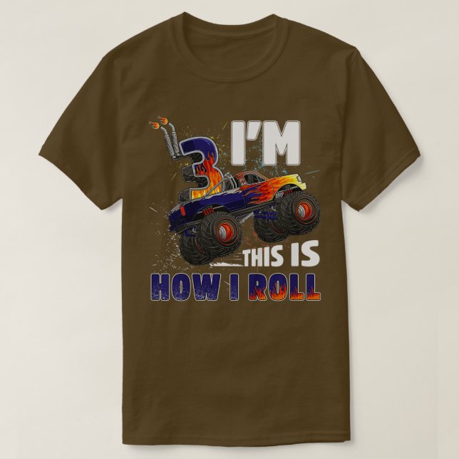 Kids 3 year old monster truck birthday boy 3rd Tru T-Shirt (Design Front)