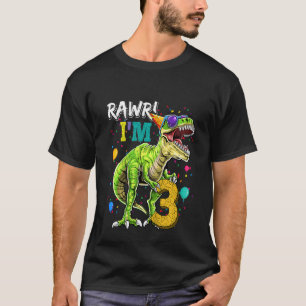 Kids 3 Year Old Rawr I'm 3 3rd Birthday T Rex Din T-Shirt