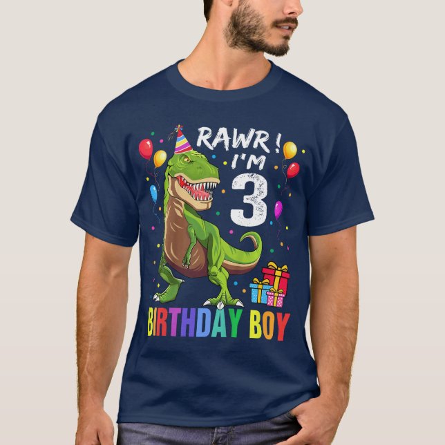 Kids 3 Year Old Shirt 3rd Birthday Boy T Rex Dinos (Front)