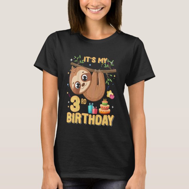 Kids 3 Year Old Sloth Girl Party Cute Sloth  3rd B T-Shirt (Front)