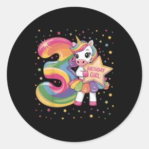 Kids 3 Year Old Unicorn 3nd Birthday Girl Classic Round Sticker