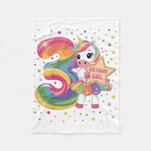 Kids 3 Year Old Unicorn 3nd Birthday Girl Fleece Blanket