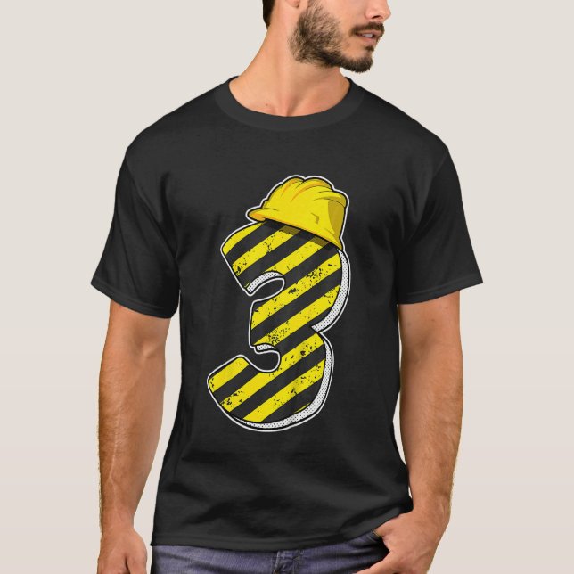 Kids 3 Years Boys Three Construction Party 3rd Bir T-Shirt (Front)