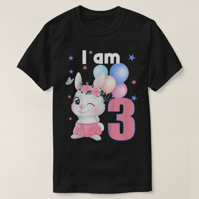 Kids 3 Years old 3 birthday outfit girl Rabbit  T-Shirt (Design Front)