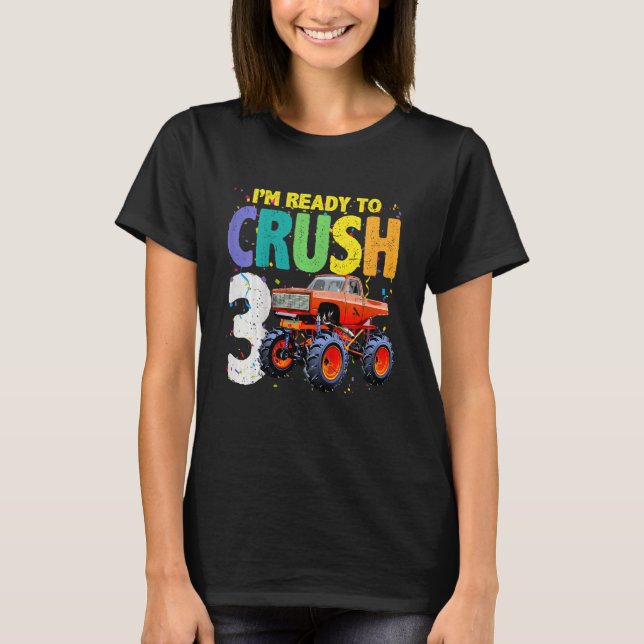 Kids 3 Years Old 3rd Birthday Monster Truck I Am R T-Shirt (Front)