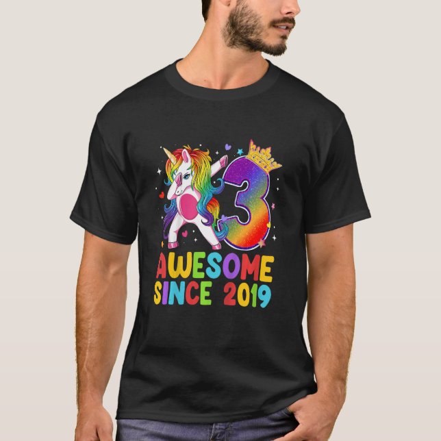 Kids 3 Years Old 3rd Birthday Unicorn Dabbing      T-Shirt (Front)