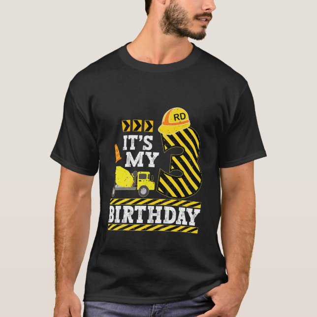 Kids 3 Years Old Boy It's My 3Rd Birthday Construc T-Shirt (Front)