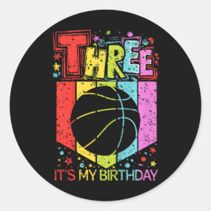 Kids 3rd Birthday Boy Girl Three 3 Year Old Sketll Classic Round Sticker