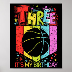 Kids 3rd Birthday Boy Girl Three 3 Year Old Sketll Poster