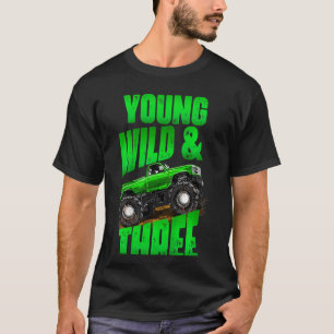 Kids 3rd Birthday Boy Monster Truck Rule Jam Three T-Shirt