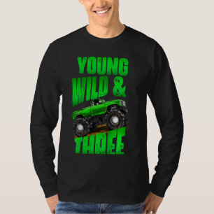 Kids 3rd Birthday Boy Monster Truck Rule Jam Three T-Shirt