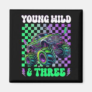 Kids 3rd Birthday Boy Monster Truck Young Wild And Magnet