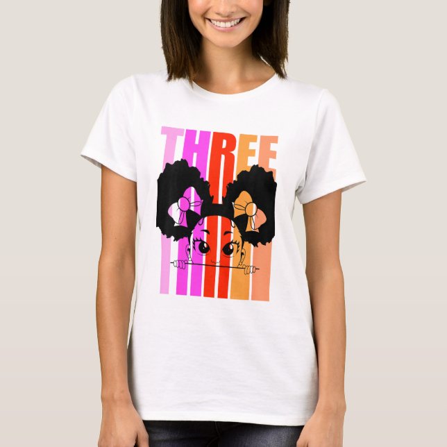 Kids 3rd Birthday Cute Black Girl Afro Puffs Afric T-Shirt (Front)