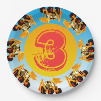 Kid's 3rd Birthday Digger Construction Truck Party Paper Plate