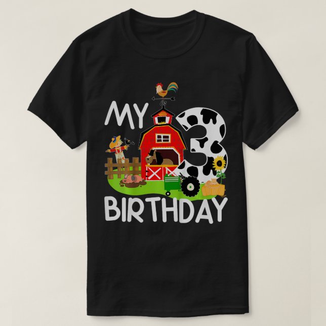 Kids 3rd Birthday  Farm Tractor Pig Horse Cow Chic T-Shirt (Design Front)