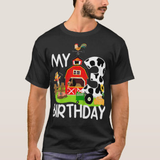 Kids 3rd Birthday  Farm Tractor Pig Horse Cow Chic T-Shirt