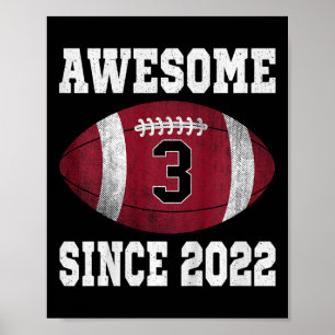 Kids 3rd Birthday Football Player 3 Years Old Vint Poster