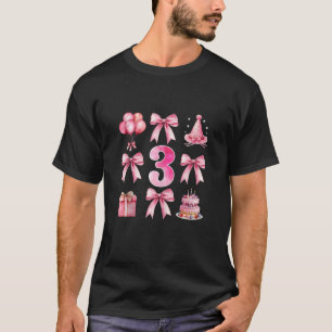 Kids 3rd Birthday Girl Pink Coquette Bow Three Yea T-Shirt