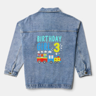Kids 3rd Birthday Girl Trains Party Birthday Theme Denim Jacket