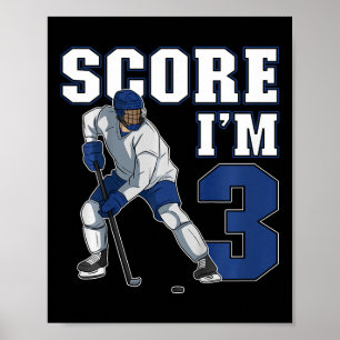 Kids 3rd Birthday Ice Hockey Boy Three Year Old Ic Poster
