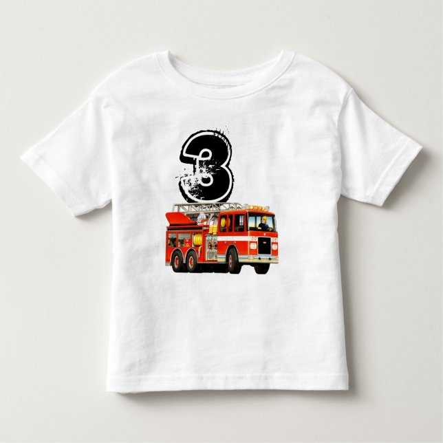 Kid's 3rd Birthday Red Fire Truck Toddler T-Shirt (Front)