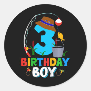 Kids 3rd Birthday Shirt Boy Fishing Fish Bday Part Classic Round Sticker