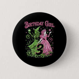Kids 3rd Birthday Witch Pink And Green 3 Years Old 6 Cm Round Badge