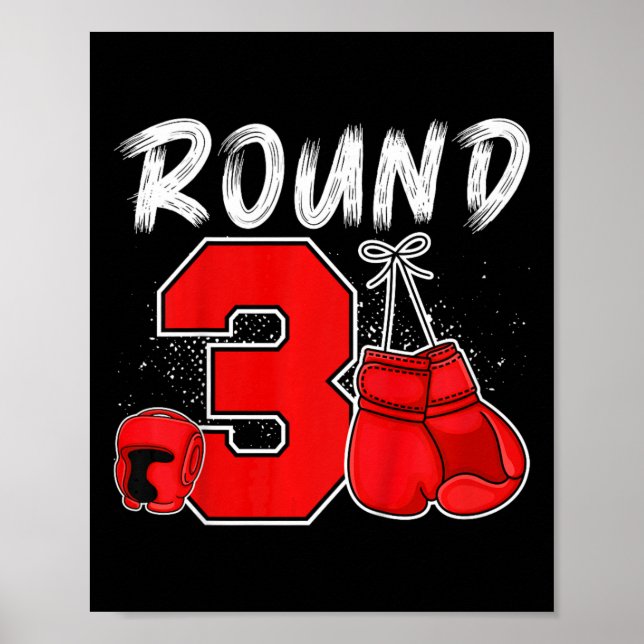 Kids 3rd Boxing Birthday Party Three Year Old Boxe Poster (Front)