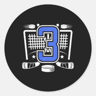 Kids 3rd Ice Hockey Birthday 3 Year Old Ice Hockey Classic Round Sticker