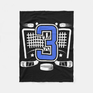 Kids 3rd Ice Hockey Birthday 3 Year Old Ice Hockey Fleece Blanket