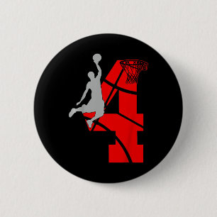 Kids 4 Year Old 4th Basketball Birthday PartyTheme 6 Cm Round Badge