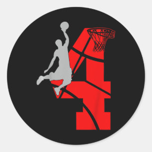 Kids 4 Year Old 4th Basketball Birthday PartyTheme Classic Round Sticker