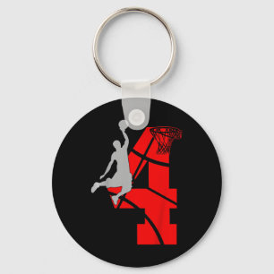 Kids 4 Year Old 4th Basketball Birthday PartyTheme Key Ring