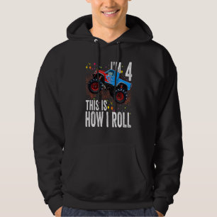 Kids 4 Year Old 4th Birthday Boy Monster Truck Ca Hoodie